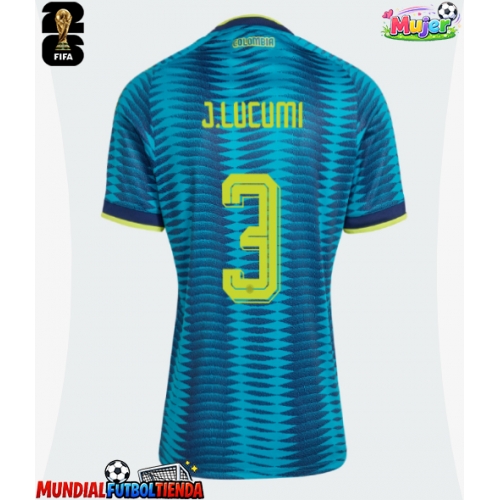 Camiseta Colombia Jhon Lucumi #3 Segunda Equipación Replica Mundial 2026 para mujer mangas cortas